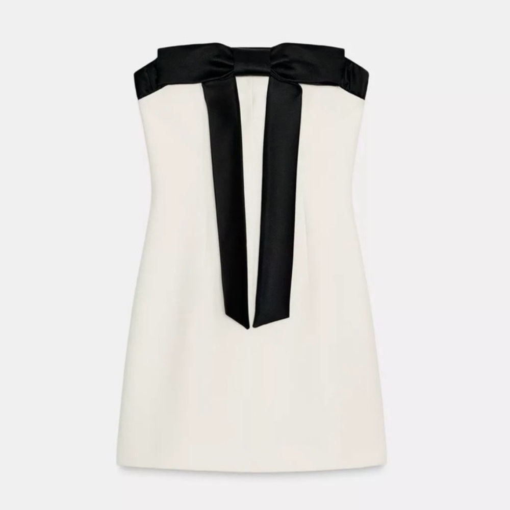 Zara Strapless Black and White Mini Dress🎀🤍🖤 - Picture 4 of 9